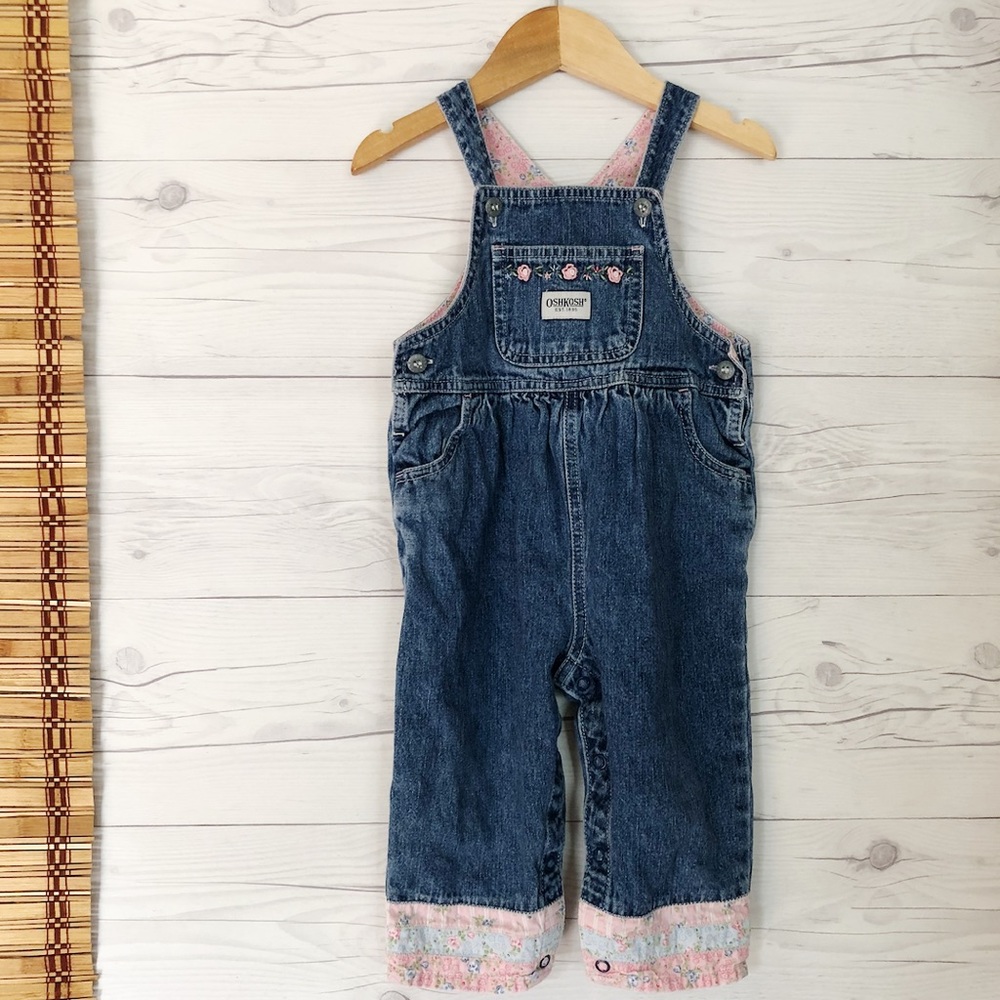 Vintage Osh Kosh Floral Patchwork Overalls 18 Months